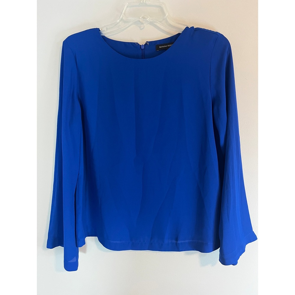 Banana Republic Womens Royal Blue Long Sleeve Crew Neck Back Zip Blouse XS